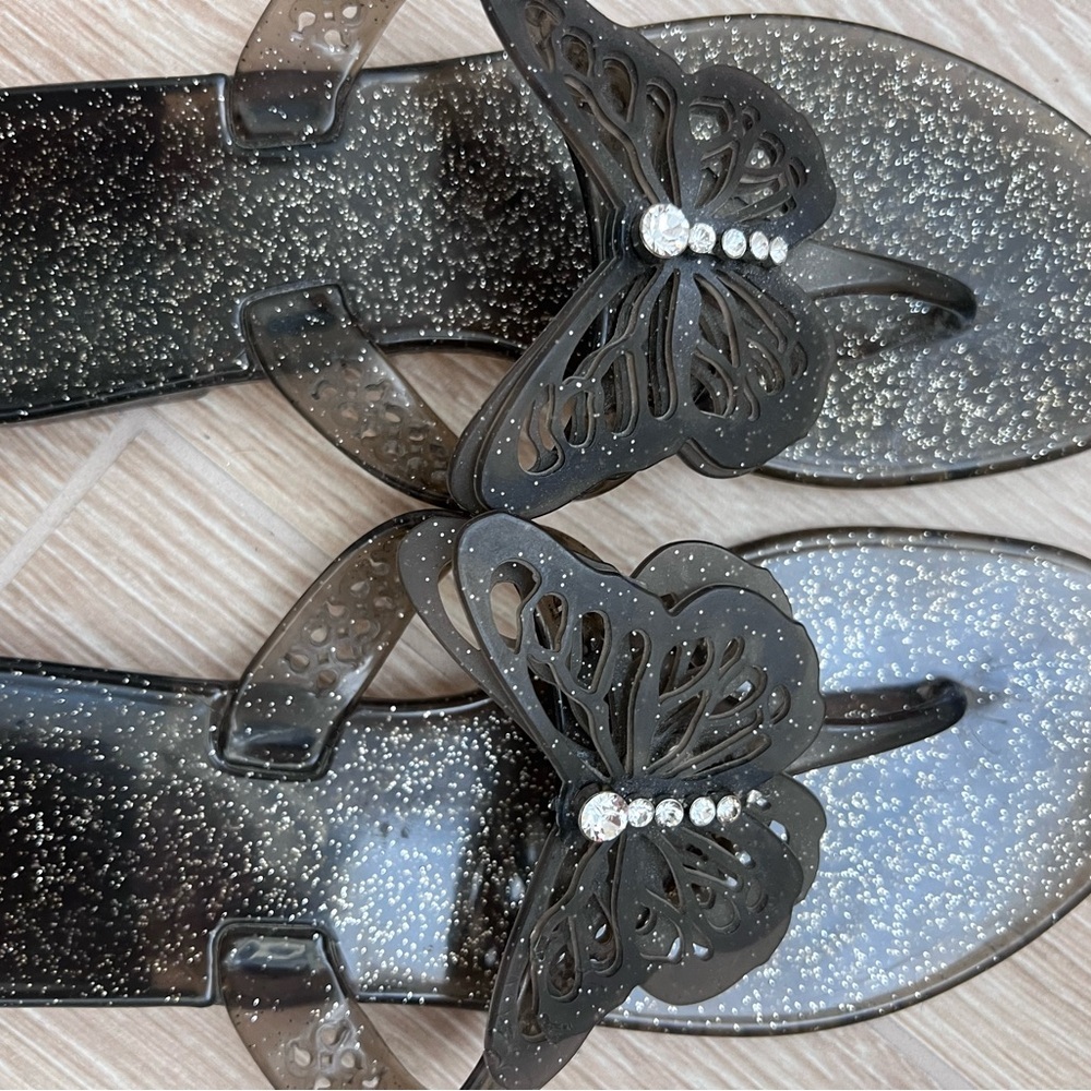 COACH Elegant plastic Black Butterfly Sandals with rhinestones size 7 - Picture 2 of 5